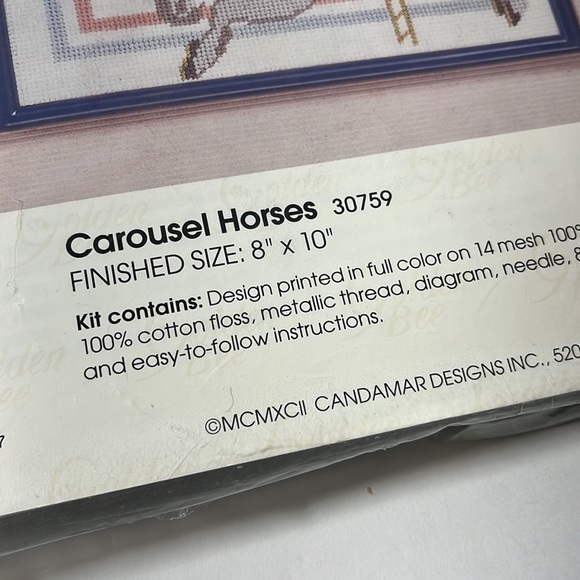 Carousel Horses‎ Needlepoint Kit Golden Bee Frame Included Nursery Girls Decor - Picture 5 of 5